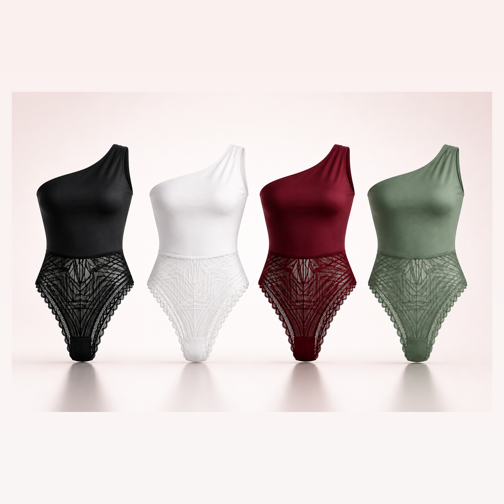 LYBDY One Shoulder Lace Bodysuit four colors lineup 3D - main 2048