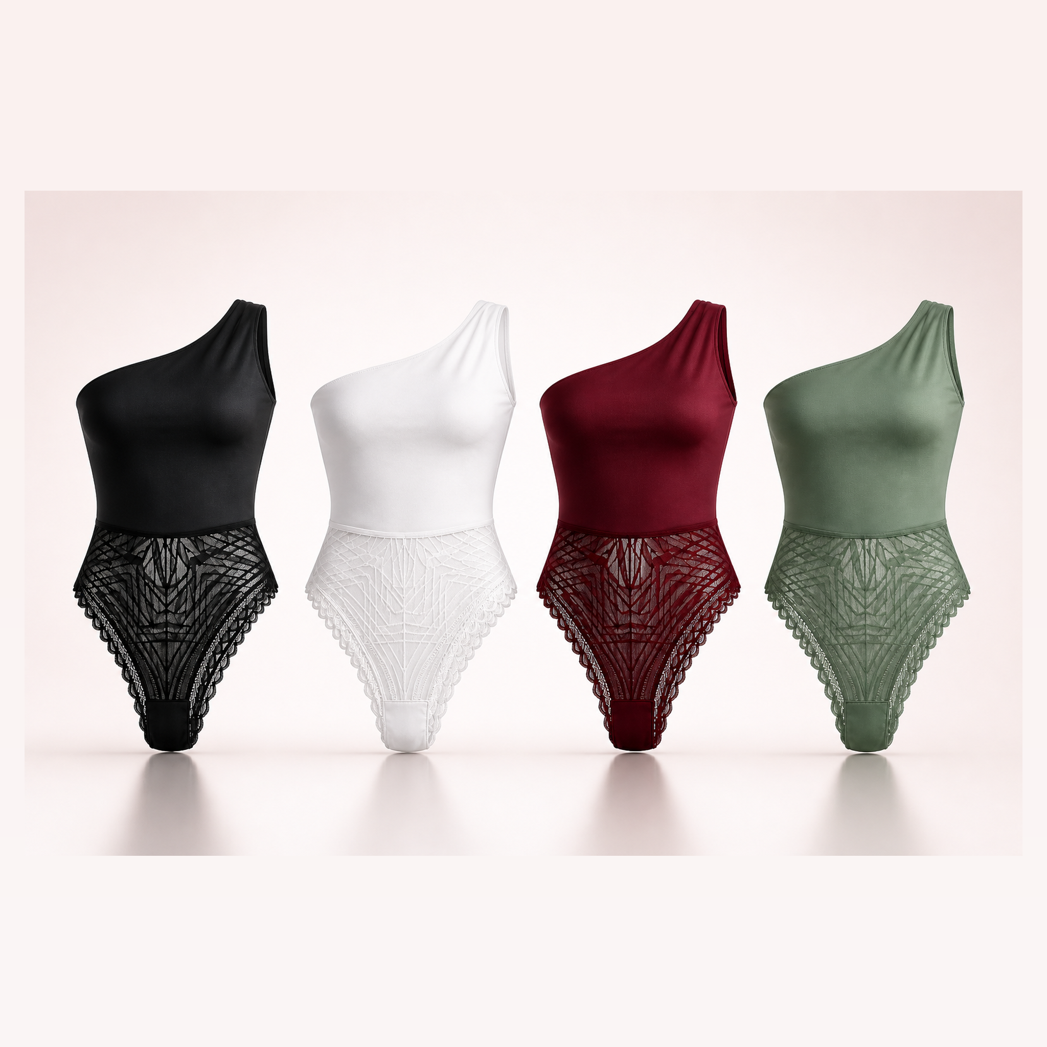 LYBDY One Shoulder Lace Bodysuit four colors lineup 3D - main 2048