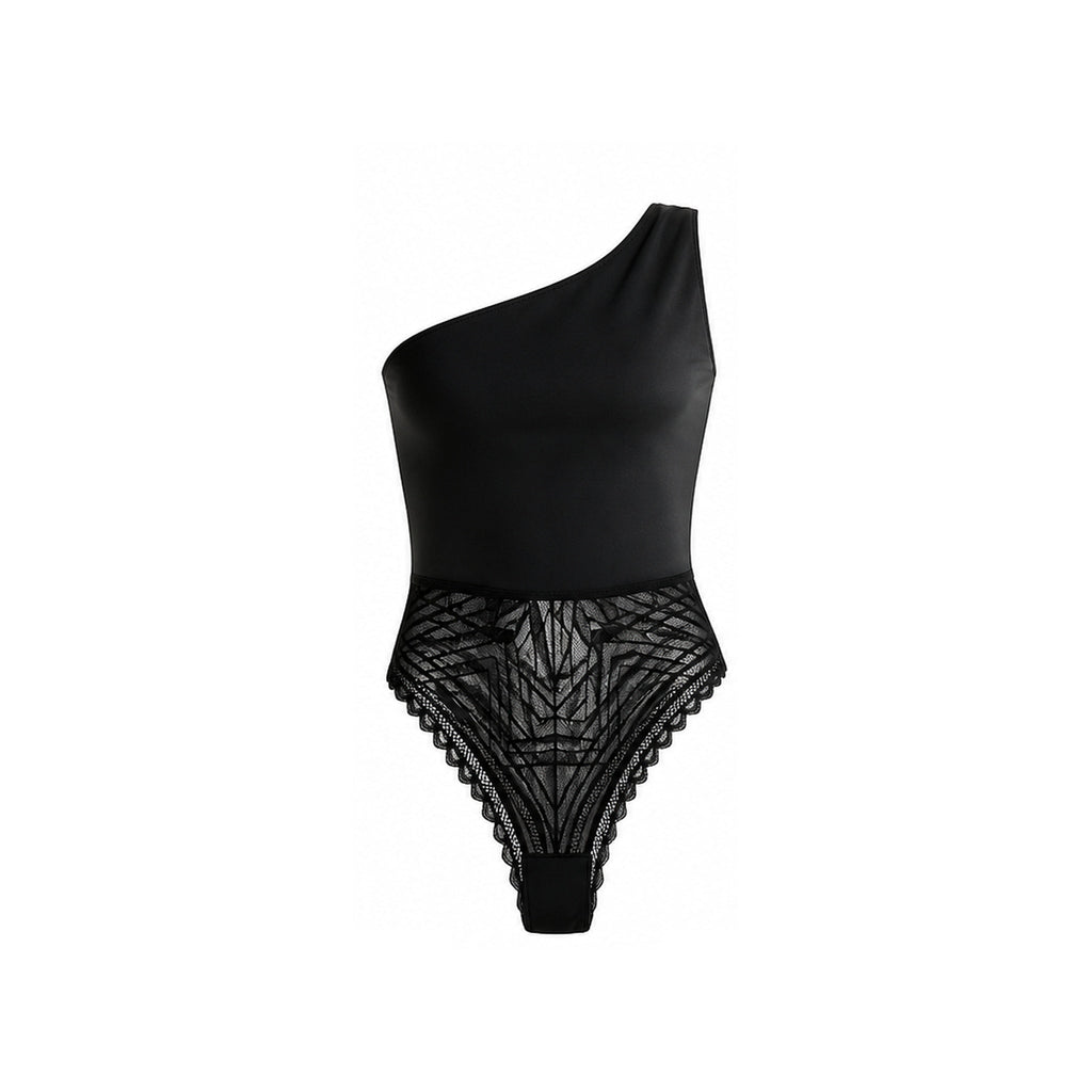 LYBDY One Shoulder Lace Bodysuit Black full variant image