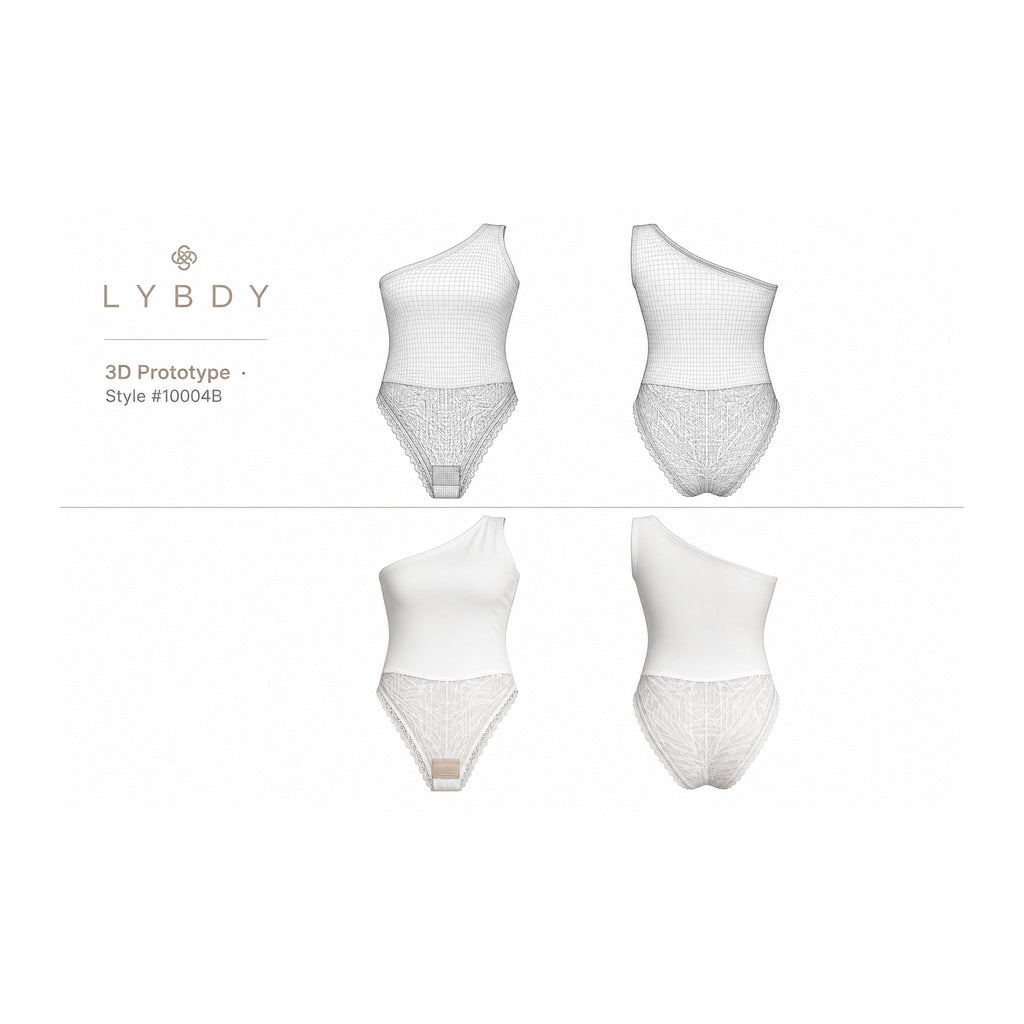 LYBDY One Shoulder Lace Bodysuit 3D wireframe