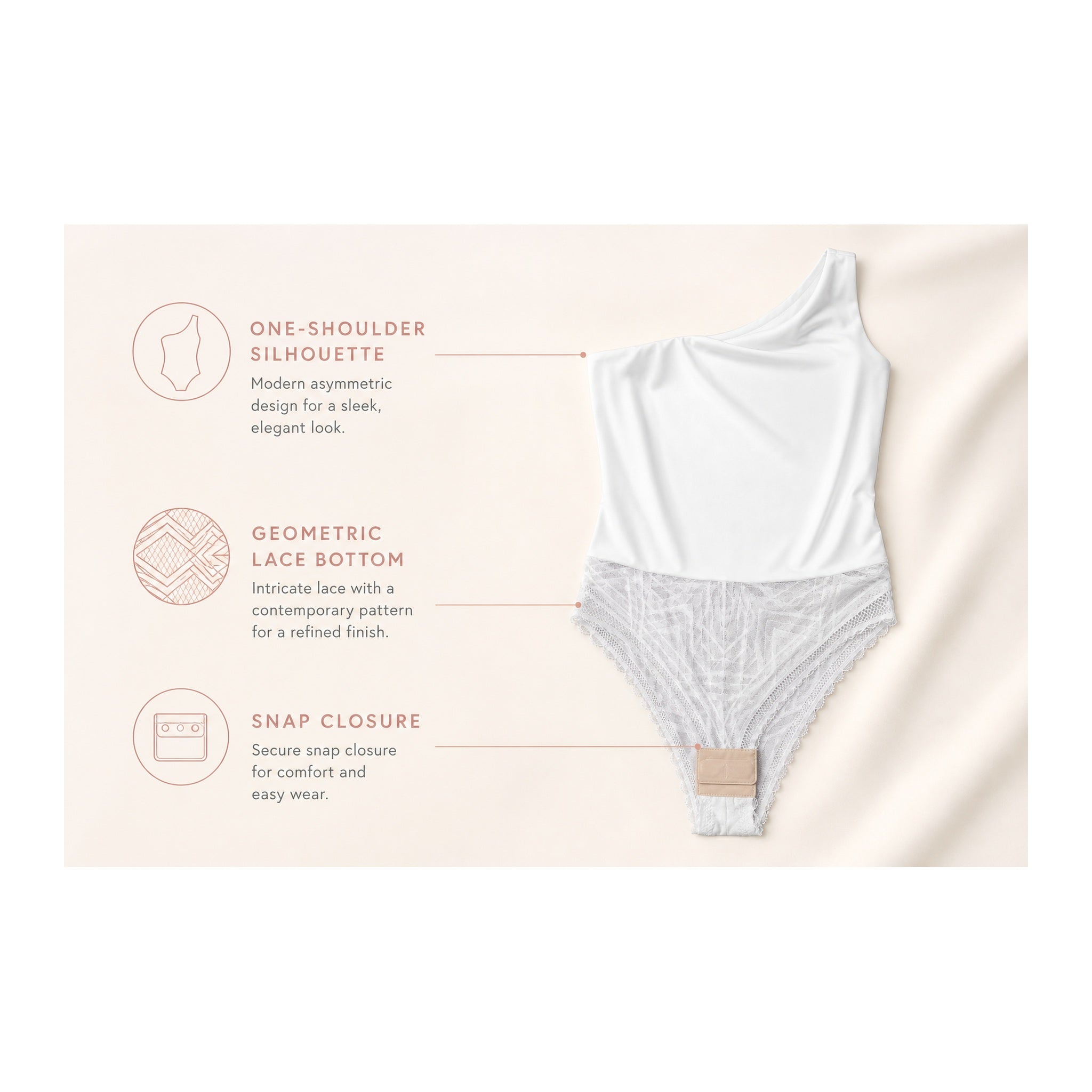 LYBDY One Shoulder Lace Bodysuit feature details