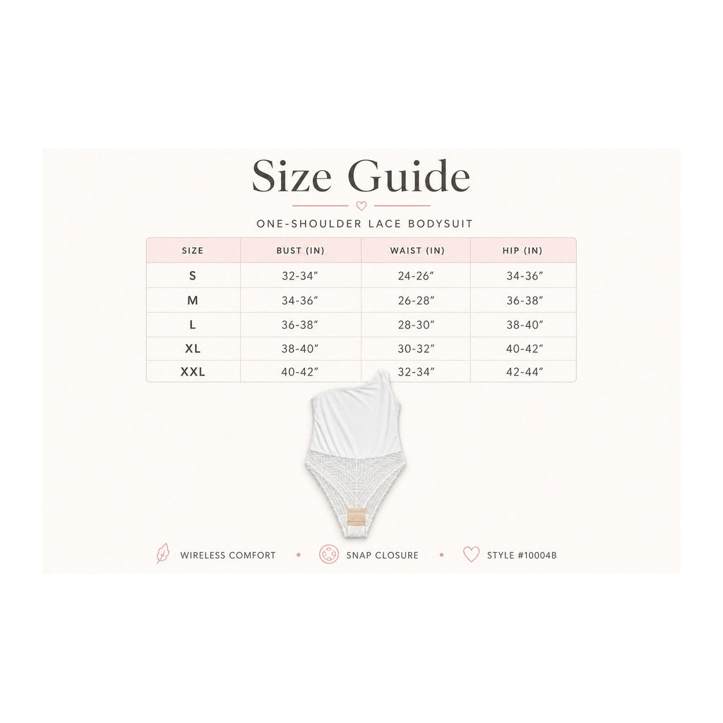 LYBDY One Shoulder Lace Bodysuit size guide