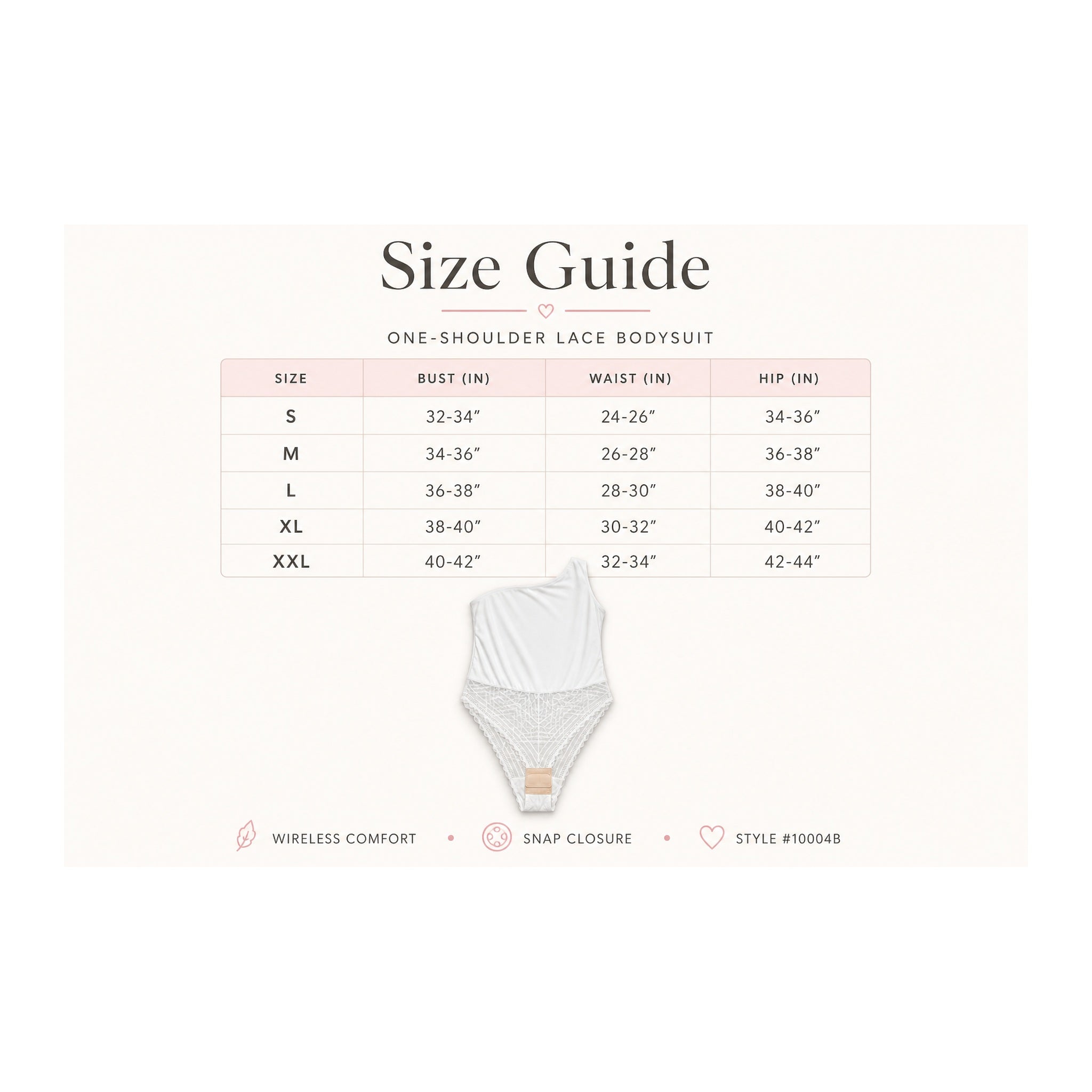 LYBDY One Shoulder Lace Bodysuit size guide